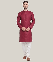 Balaji's Cotton Blend Solid Regular Fit Kurta Pyjama Set For Men ( Maroon )