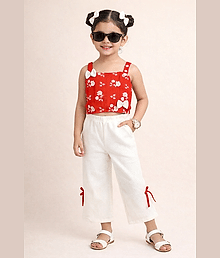 Banou Pack of 1 Girls Georgette T-shirt & Pants ( Red & White )