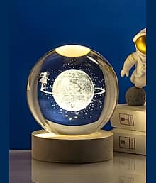 Big Moon Fairy 3D Crystal Ball Night Light with Wooden Base - LED USB Table Lamp for Kids, Teens, and Home Decor