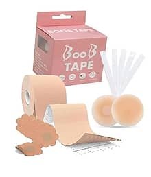Boob Tape with Nipple Cover & Fashion Tape Double Sided Body Tape Adhesive Strapless Bra & Heavy Breast Support - Boobs Tape for Women Clothes (5m, 10