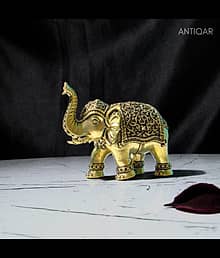 Brass Elephant Showpiece in Vintage Design - 5cm | Antique Golden Finish | Decorative Figurines for Temple, Home & Office