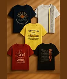 CHILLSHOPPEE Pack of 5 Boys Cotton T-Shirt ( Multicolor 5 )