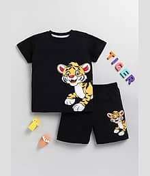 CUTEVIBE Pack of 1 Boys Cotton Blend T-Shirt & Shorts Set ( Black )
