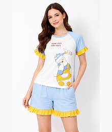 Camey Viscose Printed Women T-shirt with Shorts ( Multicolor 1 )