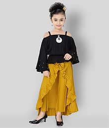 Cherry Tree Pack of 1 Girls Cotton Blend Top With Pants ( Yellow )