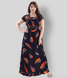 Cinco Cotton Printed Women Regular Nighty ( Navy Blue )