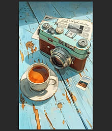 Coffee Aesthetic Wall Art ? Textured Framed Painting ? Vintage Camera & Coffee Lover's Artistic Wall Décor ? Coffee Shop, Home & Office Decoration ? P