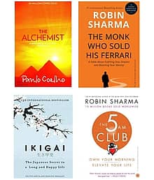 Combo Book Fiction : The Monk Who Sold His Ferrari + IKIGAI + The 5 AM Club + The Alchemist | Set Of Four Books  (Paperback, Robin Sharma, Garcia Hect