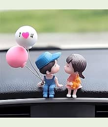 Cute Couple Doll Car Dashboard Decor with Balloon ? Romantic Dashboard Showpiece