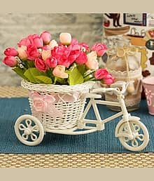 Cycle Shape Flower Vase with Artificial Peonies Bunches | Decorative Showpiece for Home, Office, Bedroom, Living Room, Bathroom | Diwali Decoration It