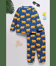 DEAR TO DAD Pack of 1 Baby Boys 100% Cotton Nightsuit Set ( Blue )