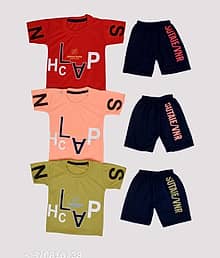DIAMOND EXPORTER Pack of 3 Boys Satin T-Shirt & Shorts Set ( Multicolor )