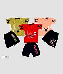DIAMOND EXPORTER Pack of 3 Baby Boys Cotton Blend T-Shirt & Pants Set ( Multicolor )