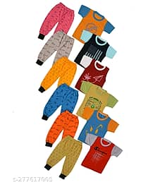 DIAMOND EXPORTER Pack of 6 Baby Boys Cotton Blend T-Shirt & Pants Set ( Multicolor )
