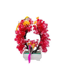 DIYANK Red & Yellow Artificial Plant with LED & 2 Cute Sparrows for your home & Office Bonsai Wild Artificial Plant with Pot(Pack of 1)