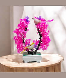 DIYANK Vibrant Pink & Blue Artificial plant with multicolor LED and sparrow charm Bonsai Wild Artificial Plant with Pot (Pack of 1)