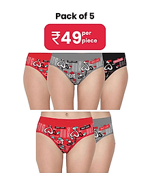DOOZIE LOVEPLUS Pack of 5 Cotton Printed Women's Hipster ( Multicolor )