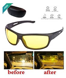 Day & Night Unisex HD Vision Goggles Sunglasses Men/Women Driving Glasses Sun Glasses (Yellow) Pack of 1  With Free 3 In 1