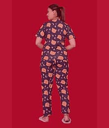 Dipak Enterprises Lycra Self Design Women T-shirt with Pyjama ( Navy Blue )
