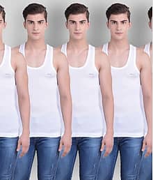 Dollar Bigboss Men's White Pack of 5 Solid Combed Cotton Shrinkless Vest