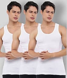 Dollar Bigboss Men's White Pack of 3 Solid Combed Cotton Vest