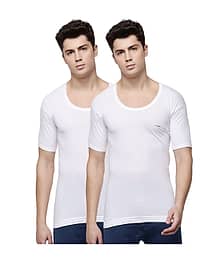 Dollar Lehar Men Combed Cotton Round Neck With Sleeve Vest - Pack of 2 - White
