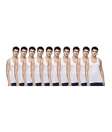 Dollar Lehar Men Combed Cotton Round Neck Vest - Pack of 10 - White