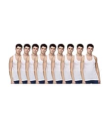 Dollar Lehar Men Combed Cotton Round Neck Vest - Pack of 9 - White