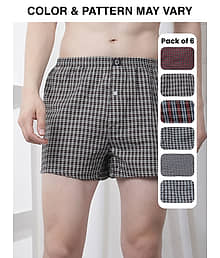 Dollar Pack of 6 Cotton Boxers For Men's ( Assorted 12 )