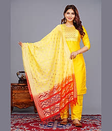 EXPORTHOUSE Silk Blend Embroidered Kurti With Pants Women's Stitched Salwar Suit - Yellow ( Pack of 1 )