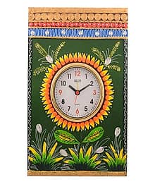 Ecraftindia Green and Orange Wooden Wall Clock