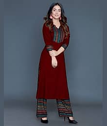 Estela - Maroon Straight Rayon Women's Stitched Salwar Suit ( Pack of 1 )
