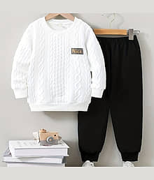 FABOZA Cotton Blend Self Design T-shirt With Capris Co-Ord Set For Boys ( Black )