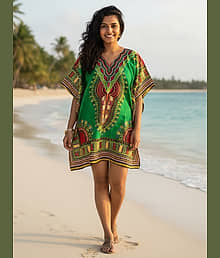 FASHIENT Polyester Printed Women Kaftan Nighty ( Green )