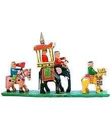 Fashion Bizz Wooden Handicraft Royal Maharaja Procession Decorative Showpiece - 10 cm