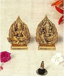 Fashion Bizz Metal Decorative Sitting Laxmi Ganesh Home And Office Decorative Showpiece - 12 cm