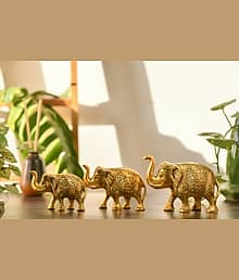 Elephant Statues - Showpiece Metal Statue - 8 cm, Set of 3