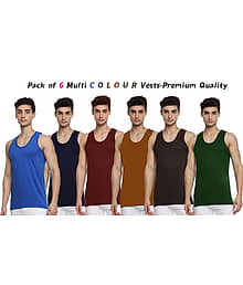 FASZY Pack of 6 Cotton Basic Vest For Men ( Multicolor )