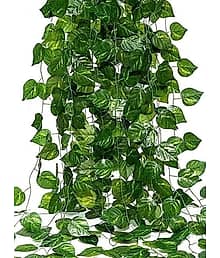 FLORIVA 8 Ft Set 2 Artificial Money Plant Vine,For|Home|Office|Wall|Garden| Decoration Artificial Plant (168 cm, Green)