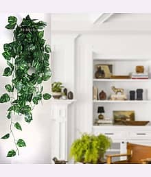 FLORIVA Artificial green leafs for home decoration, artificial green creeper money plant Artificial Plant (200 cm, Green)