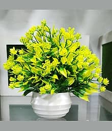 FLORIVA Best For Home/Office Table Decoration or Gift Table Flower Pot Bonsai Wild Artificial Plant with Pot (18 cm, Green)