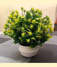 FLORIVA :) Sanol :) Artificial Mini green money plant with yellow flowers, wild Plant Wild Artificial Plant with Pot (18 cm, Green)