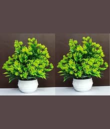 FLORIVA Set of 2 Table Top Best For Home/Office Table Decoration or Gift Bonsai Wild Artificial Plant with Pot (20 cm, Green)