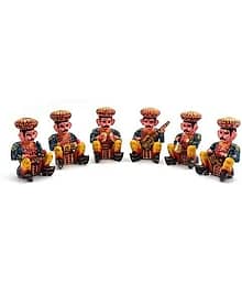 Fashion Bizz Rajasthani Wooden Musician Bawla Decorative Showpiece - 5.4 cm, Pack of 6