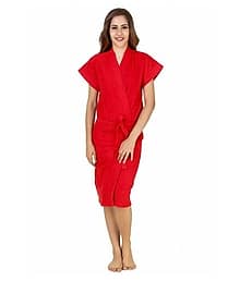 Feelblue Red Cotton Free Size Bathrobe