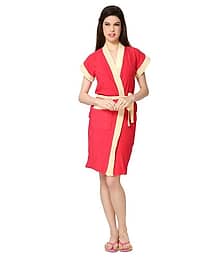 Feelblue Red Plain Cotton Bathrobe