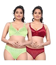 First Glance Pack of 2 Lace Bra & Panty Set For Women ( Multicolor5 )