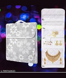 Floral Printed Jewellery Storage Organizer Pouch with Multiple Zip Compartments (Grey)