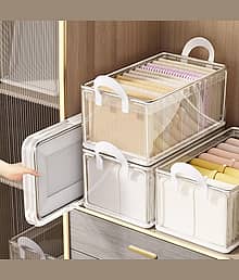 Foldable PVC Storage Box with Steel Frame Transparent Clothes Organizer for Wardrobe, Bedroom, Closet & Home ( Pack-4 )