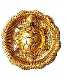 Fully Metal Feng Shui Tortoise on Plate Showpiece Set of 1 (Golden, Diameter: Hight 10.8 Width 10.8 Depth 0.5)